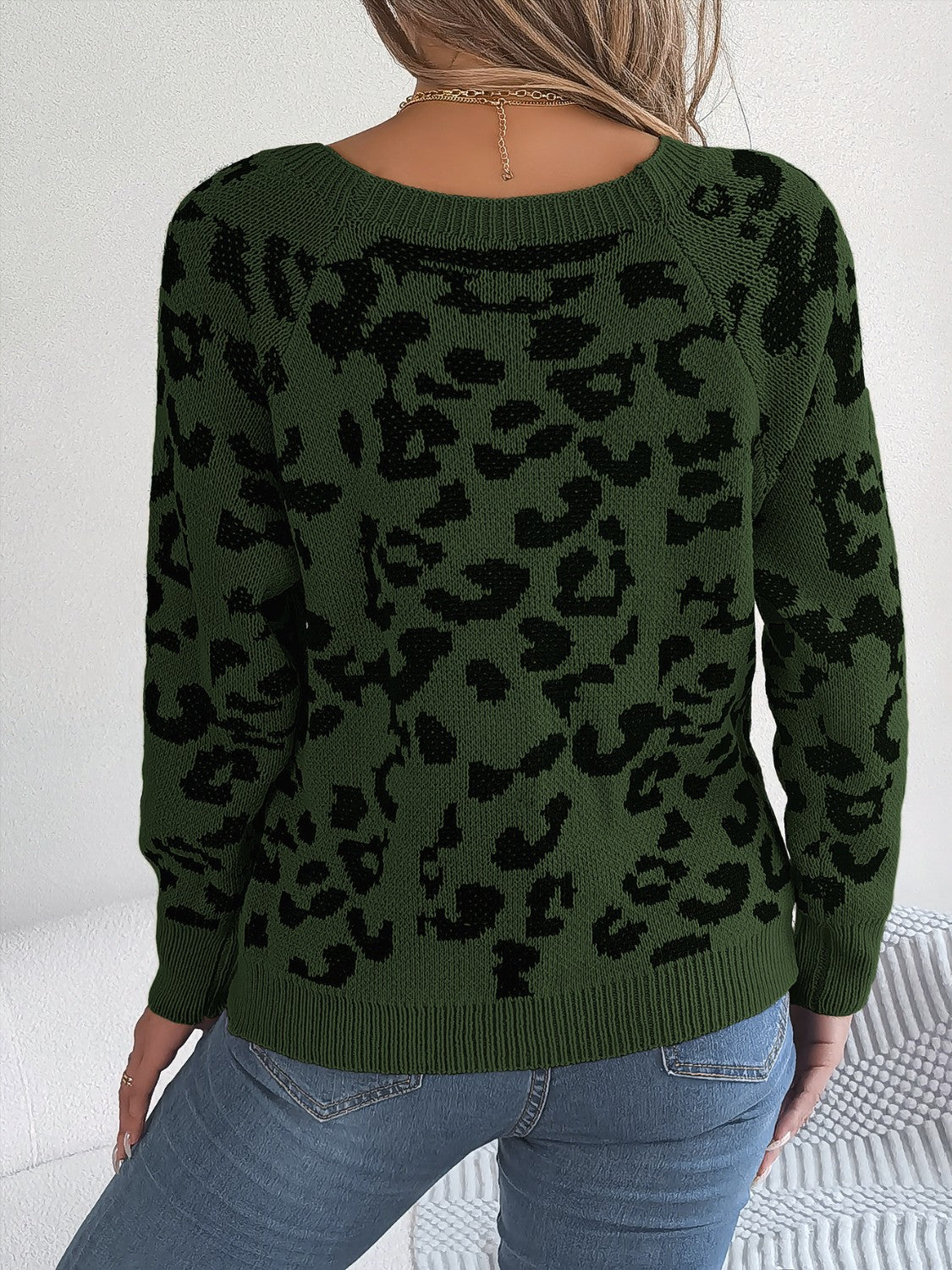 Leopard Buttoned Square Neck Sweater - felvior