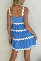 Contrast Trim Square Neck Tiered Dress