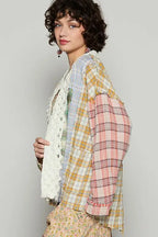 POL Raw Edge Plaid Open Front Cardigan