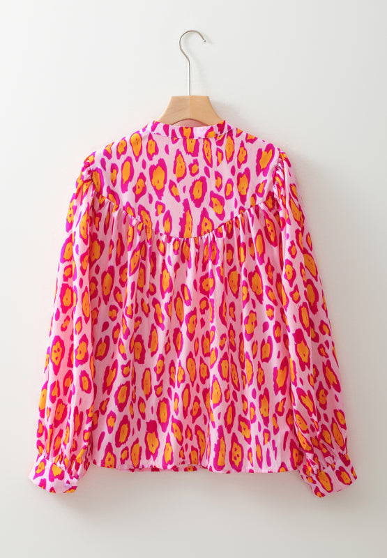 Leopard Print Button Down Long Sleeve Shirt - felvior