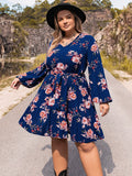 Plus Size V-Neck Long Sleeve Dress - felvior