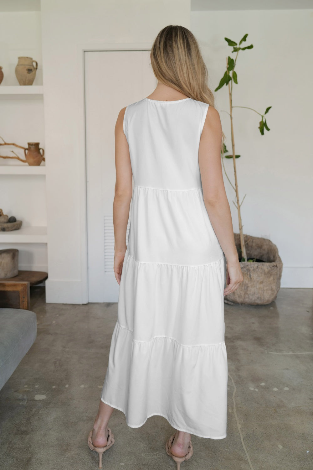 FAM-FAM Tiered V-Neck Sleeveless Dress - felvior