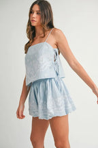 MABLE Embroidered Crop Cami and Balloon Mini Skirt Set