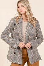 Mittoshop Plaid Double Breasted Relaxed Fit Blazer