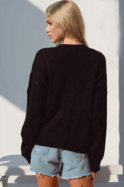 Double Take – Strickjacke mit langen Ärmeln und Kürbis-Knopfleiste in voller Größe Zweitbild