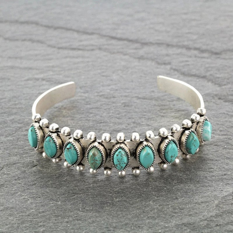 Artificial Turquoise Alloy Open Bracelet - felvior