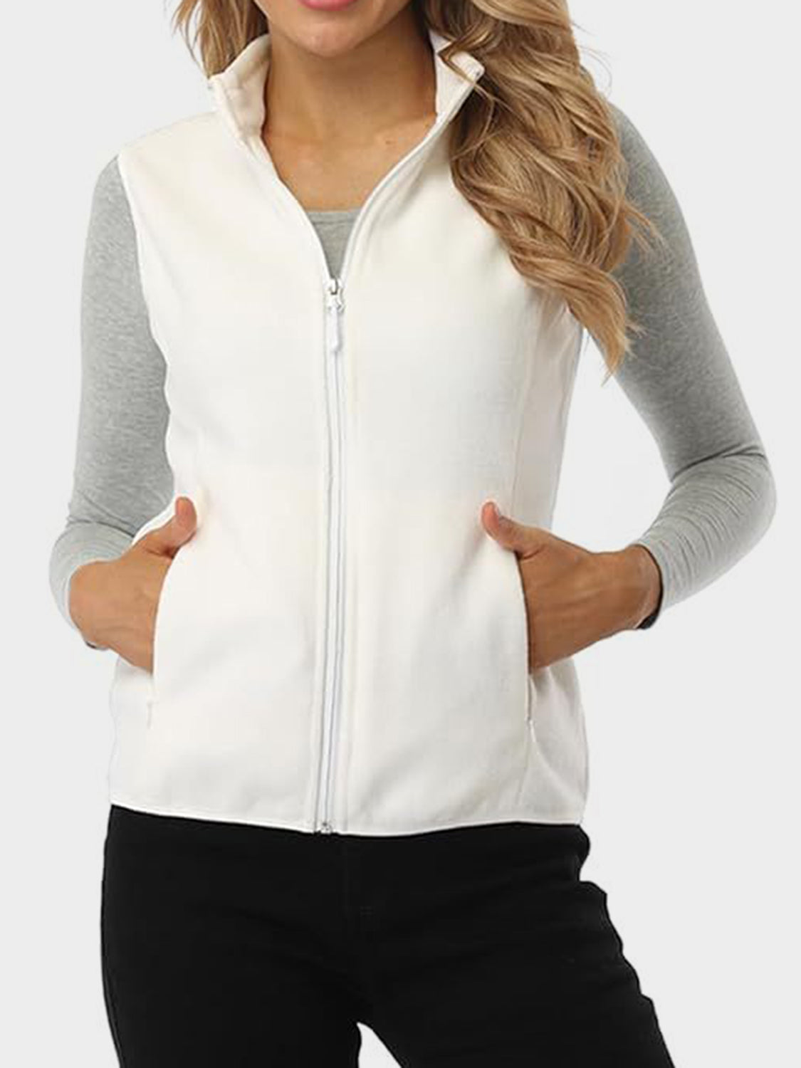 Zip Up Turtleneck Vest with Pockets - felvior