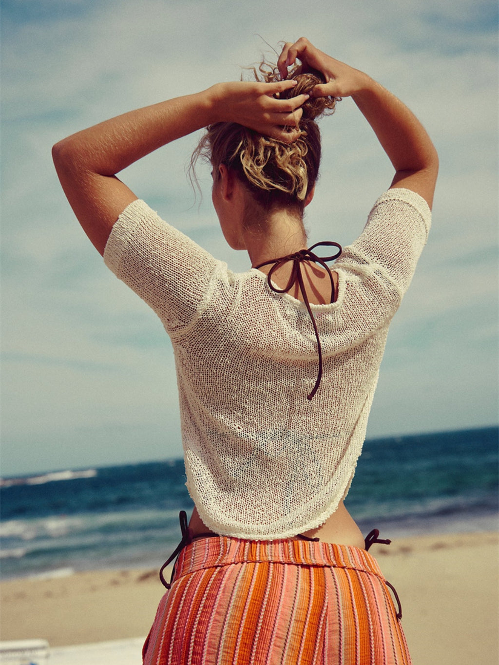 Notched Short Sleeve Knit Top