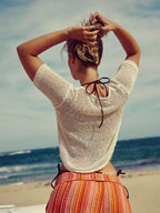 Notched Short Sleeve Knit Top