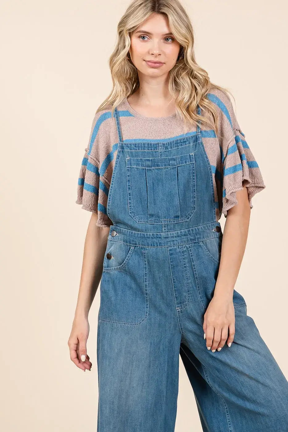 Mittoshop Denim Tie Back Sleeveless Wide Leg Overalls