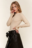 And The Why Half Button Round Neck Long Sleeve Bodysuit - felvior