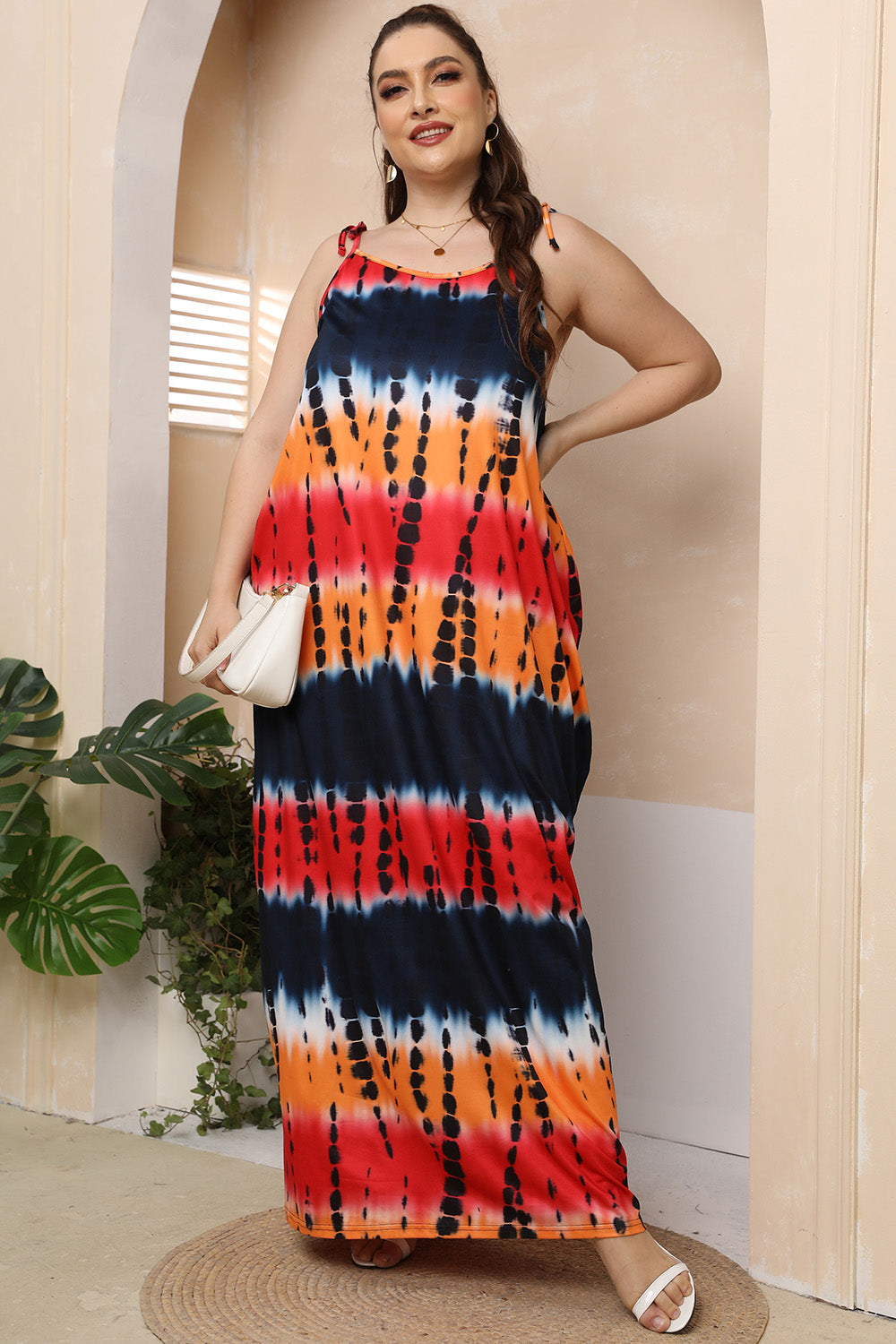 Plus Size Tie-Shoulder Maxi Dress - felvior