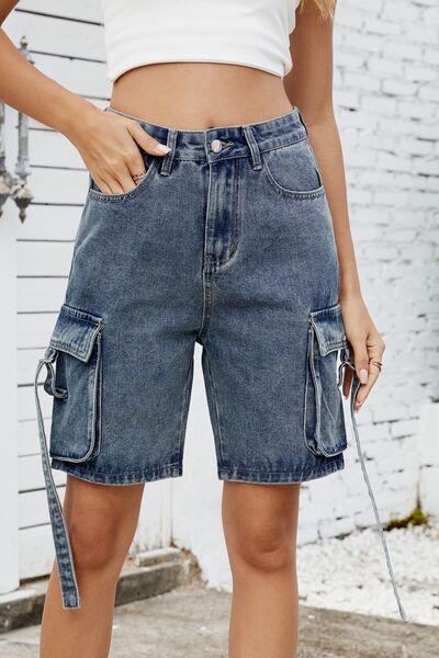 Washed Cargo Denim Shorts - felvior
