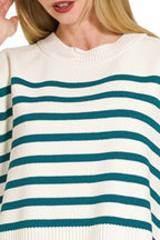 Zenana Oversized Crew Neck Stripe Sweater Vest
