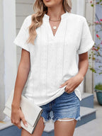 Eyelet Notched Short Sleeve Top