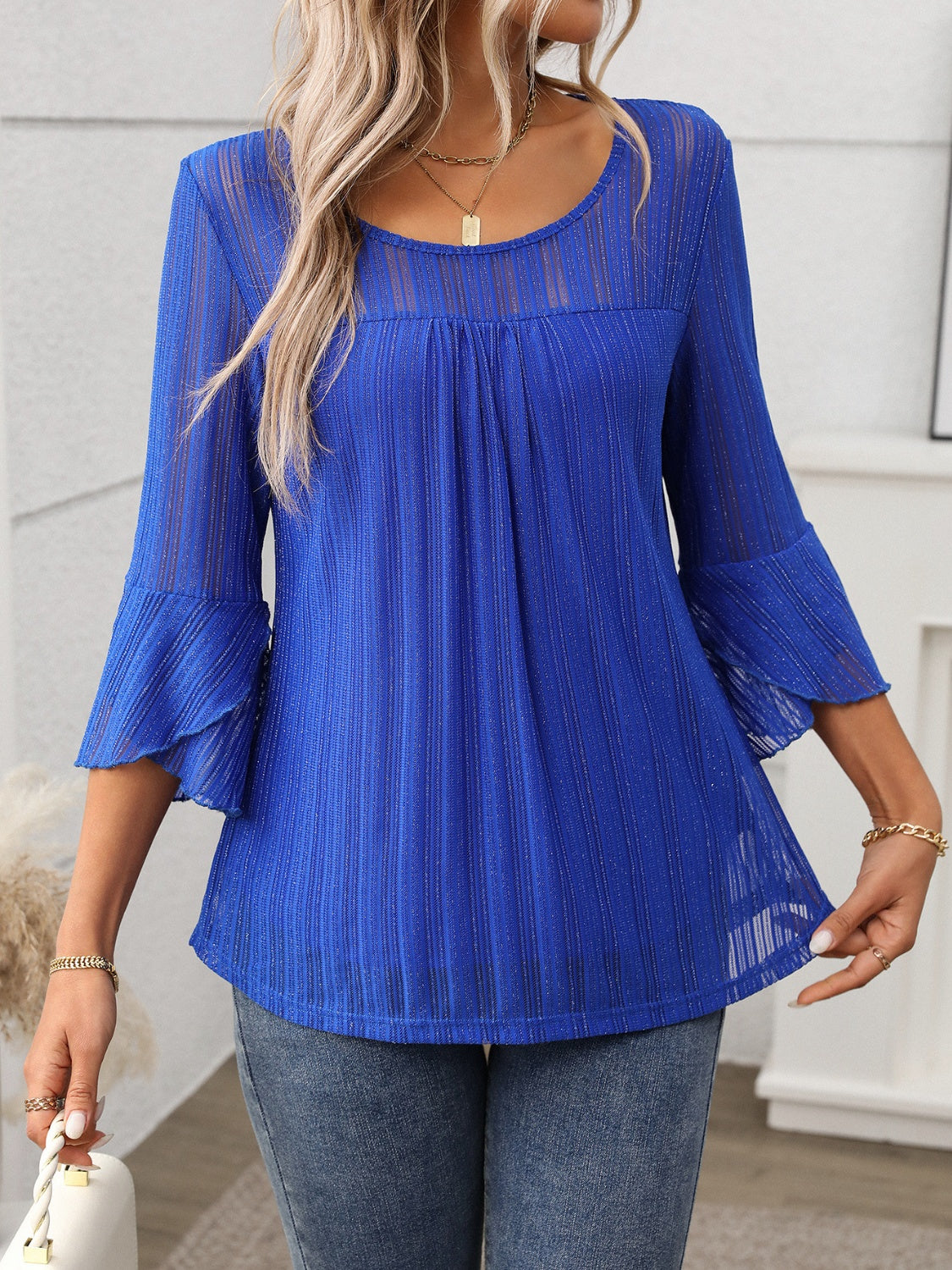 Round Neck Three-Quarter Sleeve Top