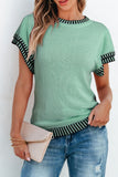 Round Neck Short Sleeve Knit Top - felvior