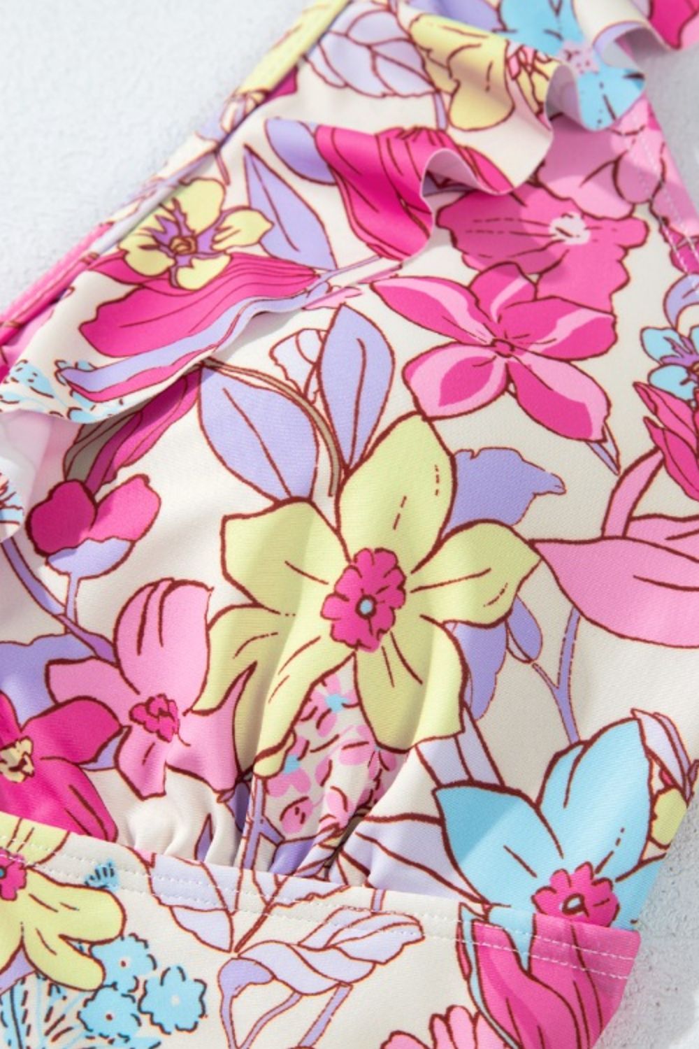 Floral Ruffle Trim Tummy Control One Piece Swimsuit