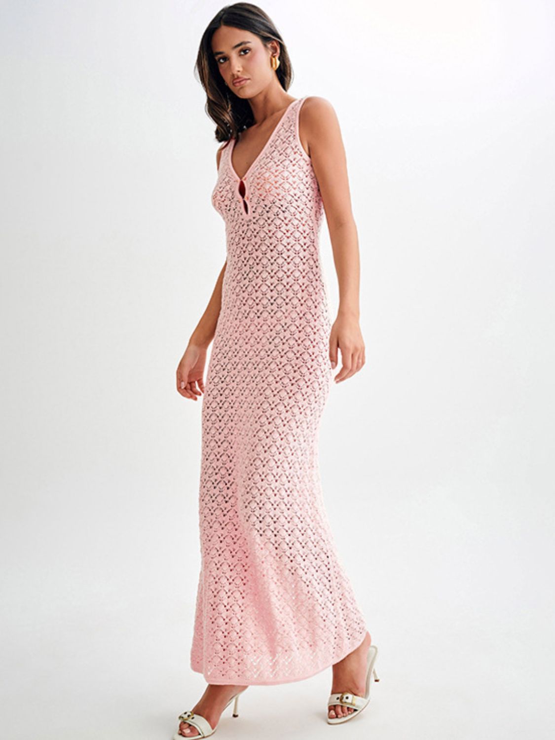 Openwork Sleeveless Maxi Dress - felvior