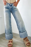Washed Wide Leg Jeans with Pockets - felvior