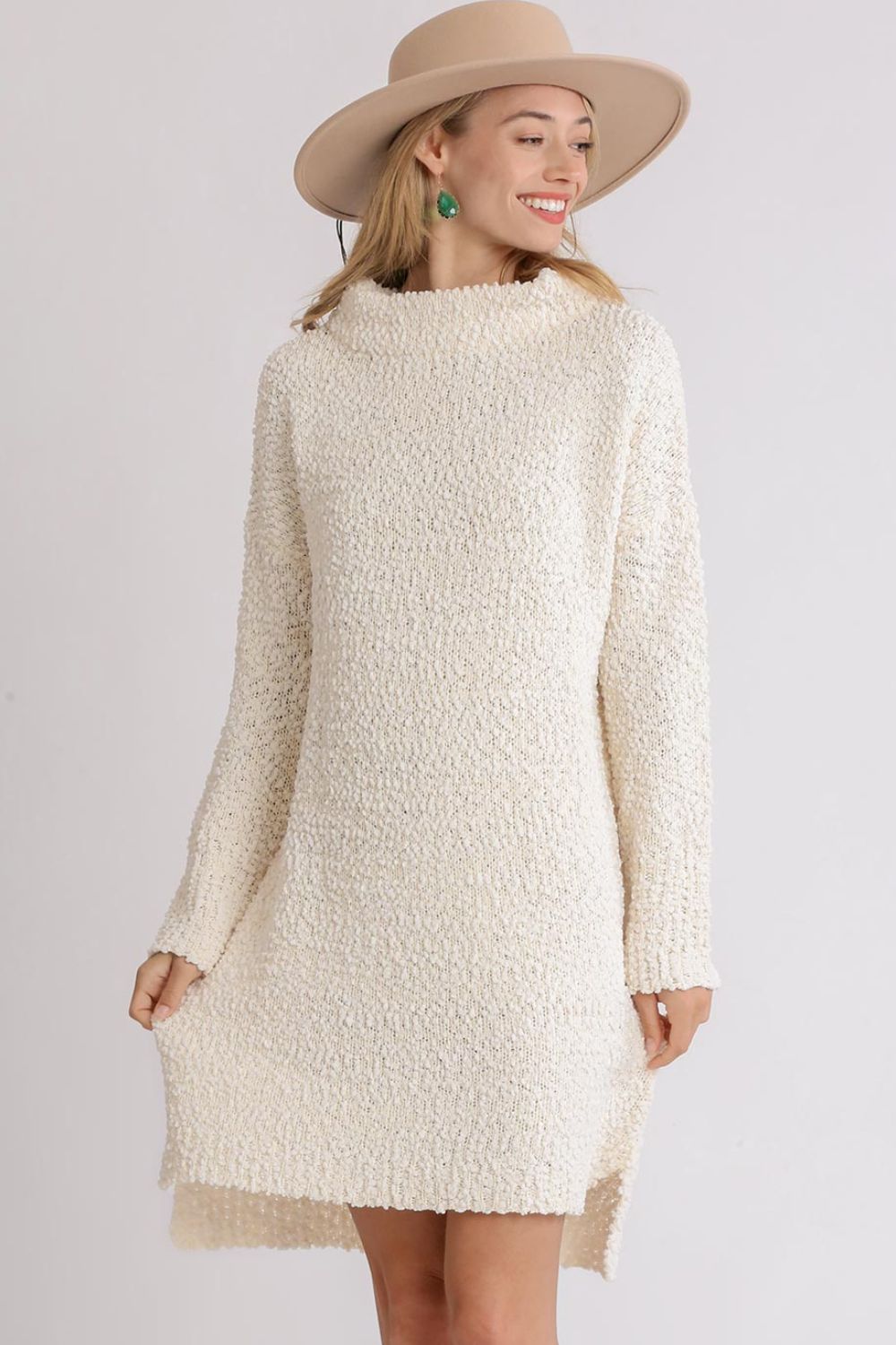 Umgee Full Size High Low Long Sleeve Boucle Sweater Dress Plus Size Hauptbild