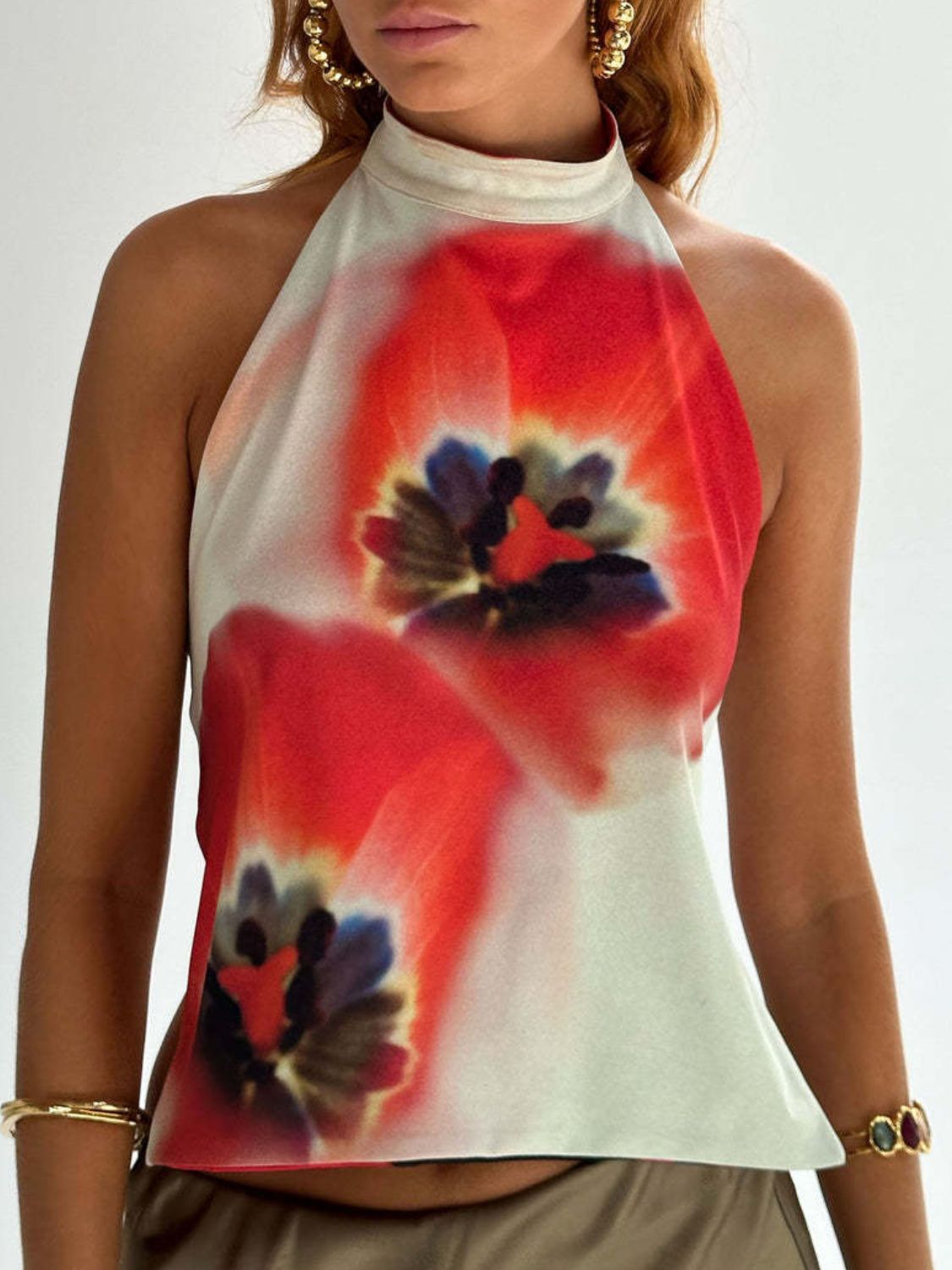 Backless Printed Halter Neck Tank - felvior