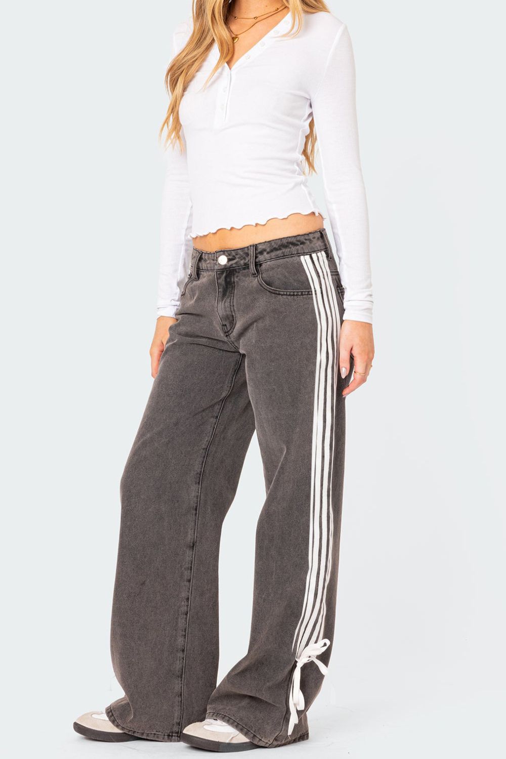 Side Striped Loose Fit Jeans - felvior