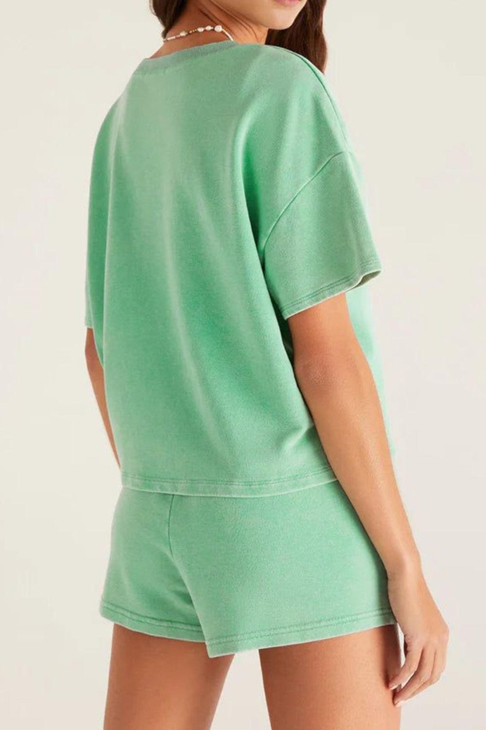 V-Neck Short Sleeve Loose Top and Drawstring Shorts Set - felvior