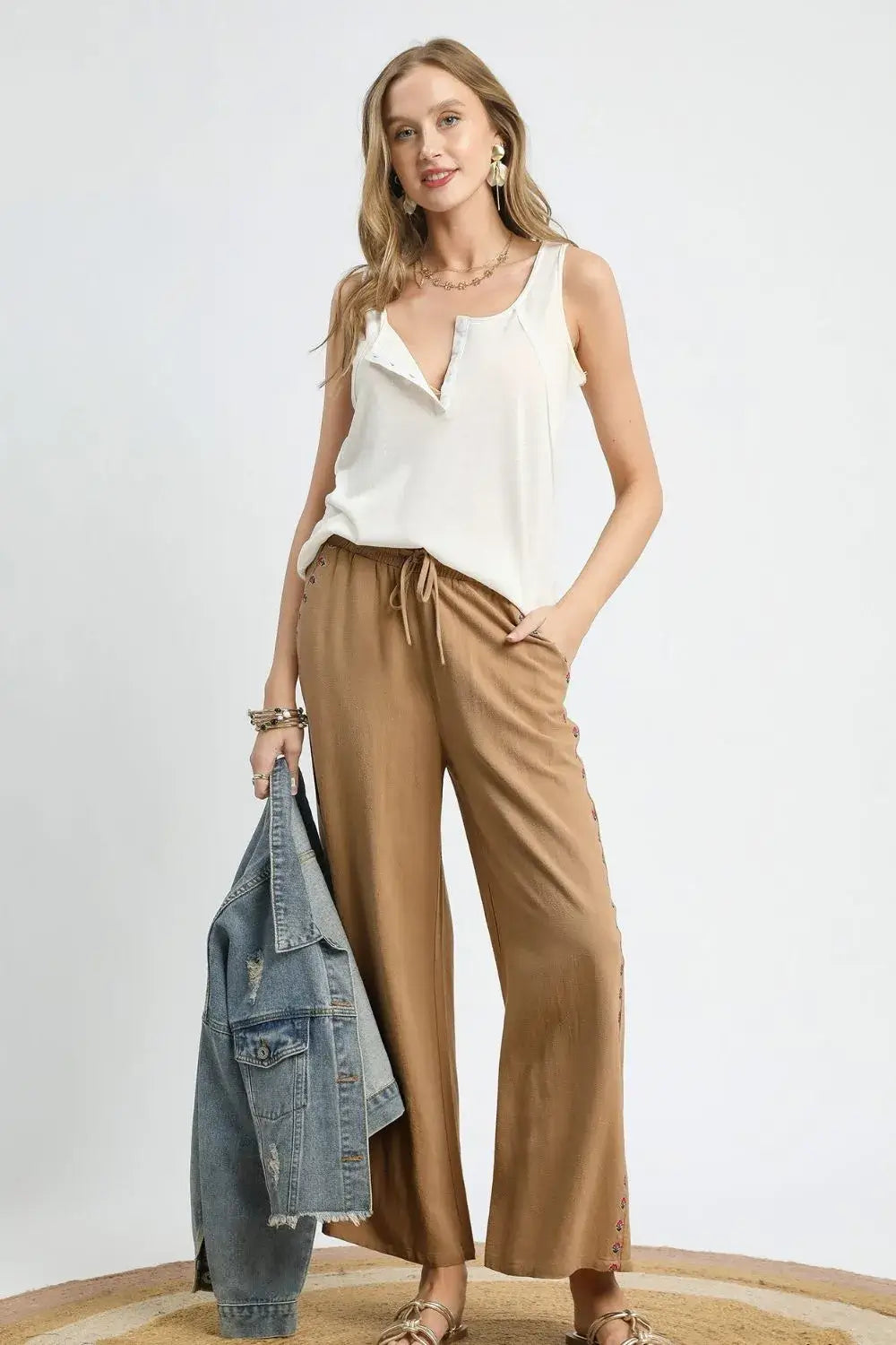 Umgee Wide Leg Drawstring Pants