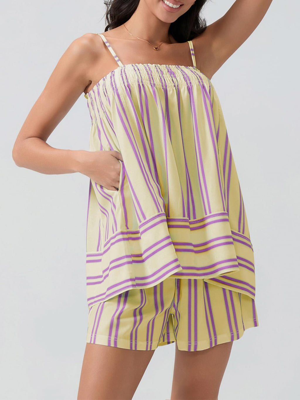 Smocked Square Neck Cami and Shorts Set