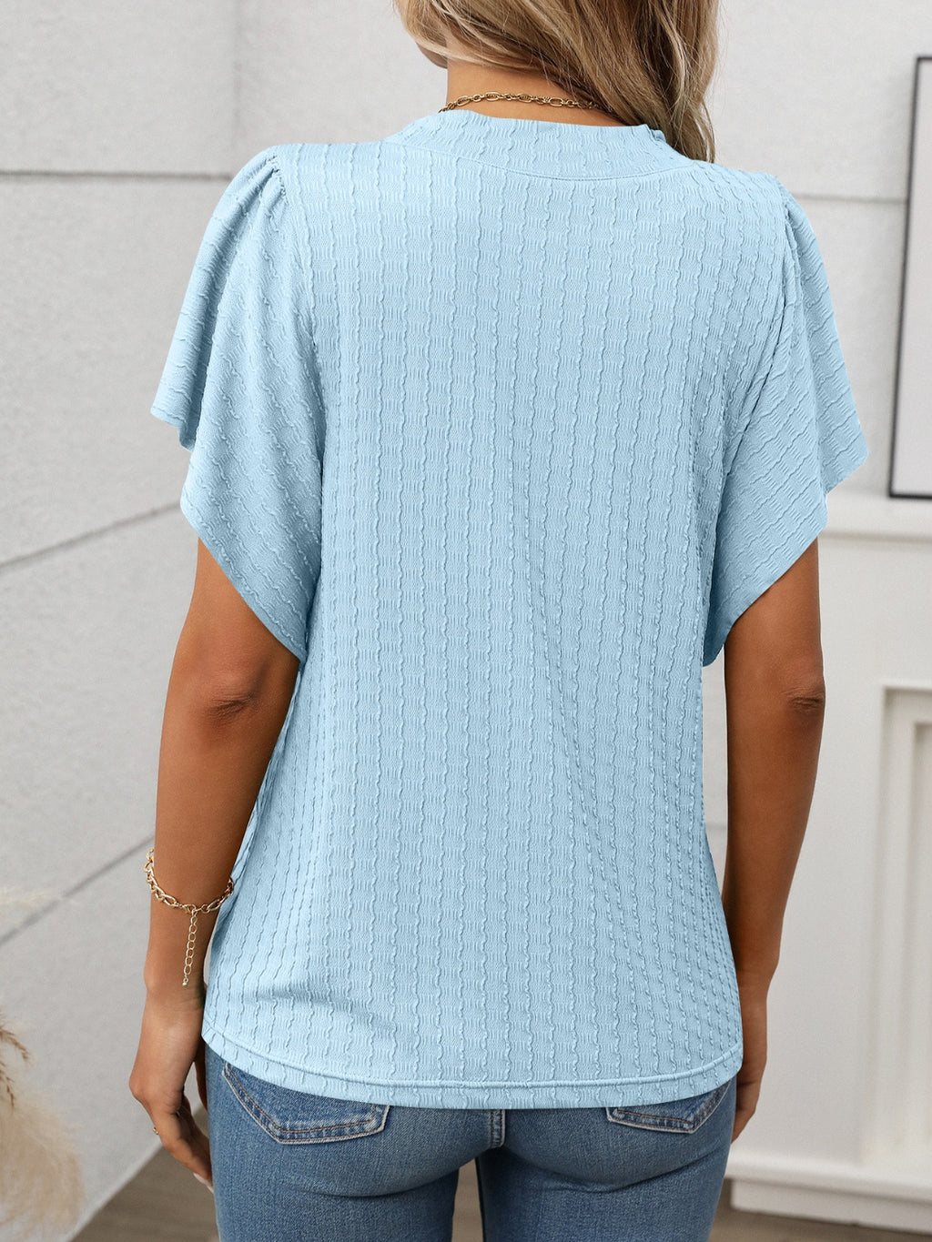 Round Neck Flutter Sleeve T-Shirt