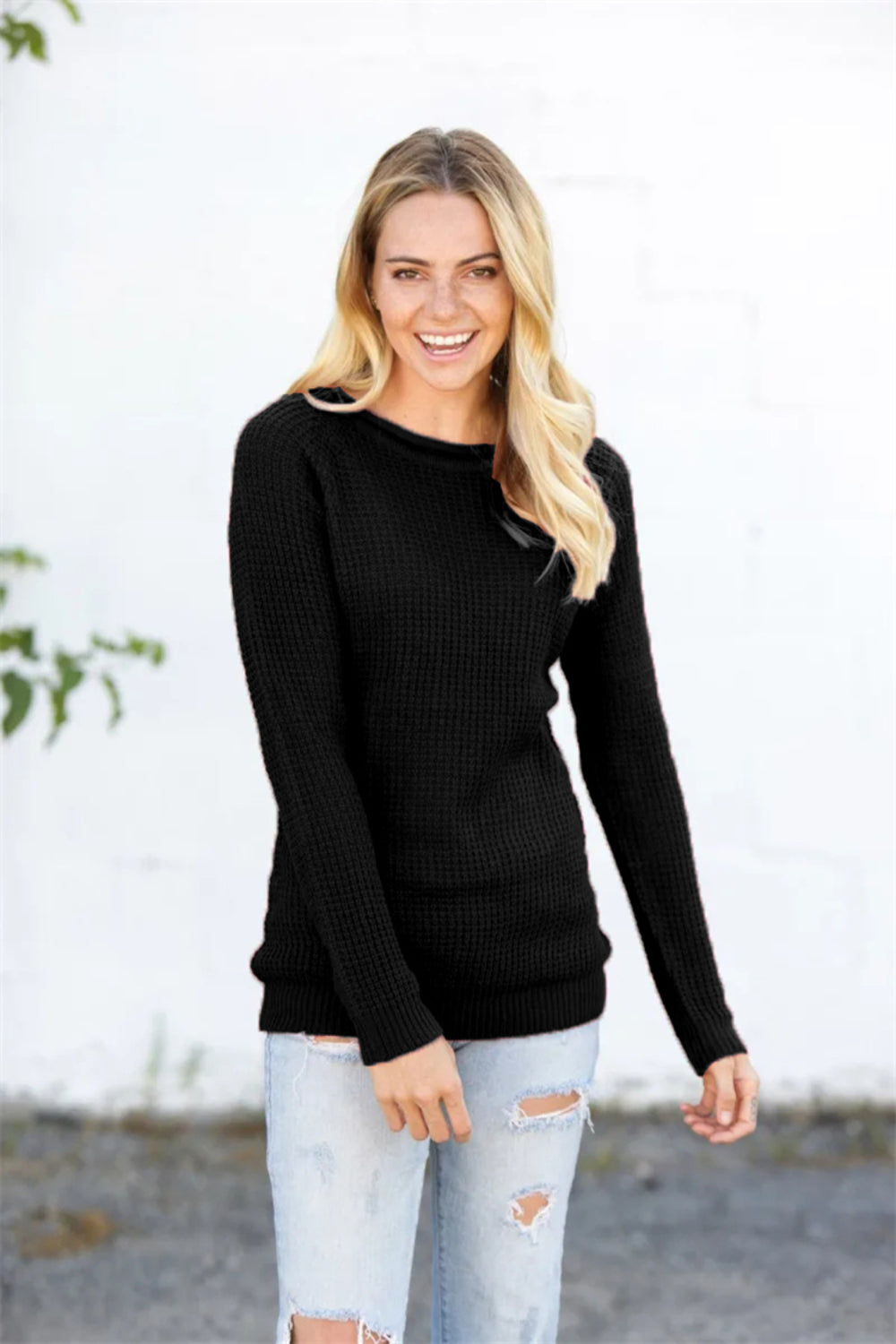 Round Neck Raglan Sleeve Sweater - felvior