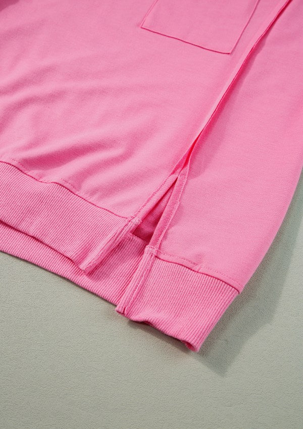 Exposed Seam Side Slit Round Neck Top