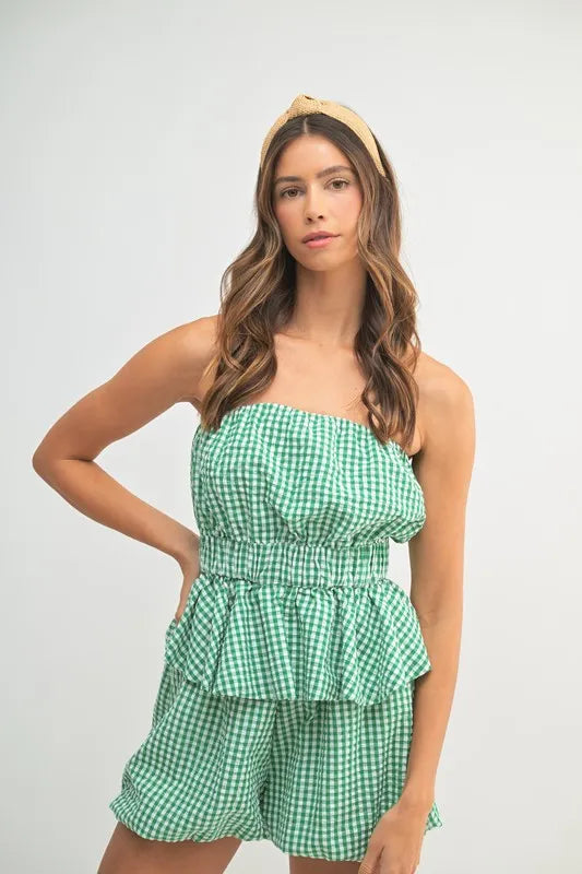 MABLE Gingham Tube Top and Shorts Set - felvior