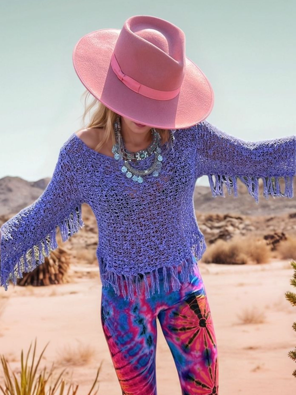 Tassel Boat Neck Knit Cover Up - felvior