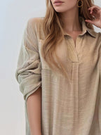 Full Size Side Slit Roll-Tab Sleeve Mini Shirt Dress Plus Size