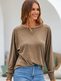 Round Neck Smocked Lantern Sleeve T-Shirt - felvior