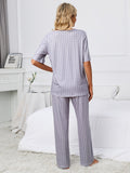 Printed V-Neck Top and Pants Lounge Set - felvior