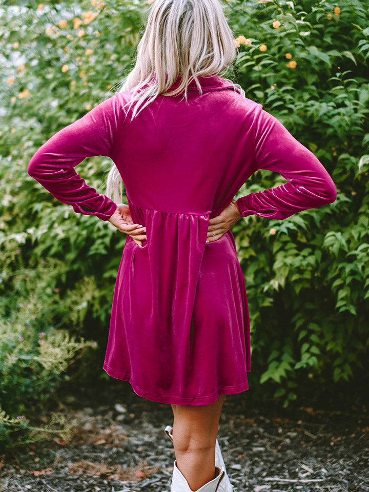 Collared Neck Buttoned Mini Dress - felvior