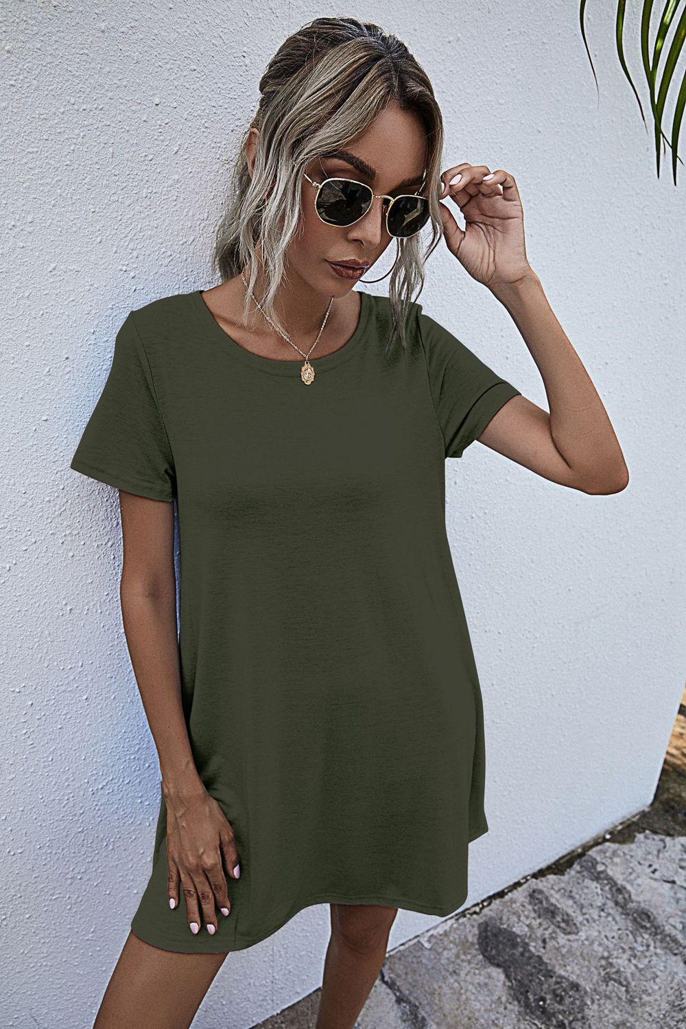 Round Neck Short Sleeve Mini Dress - felvior
