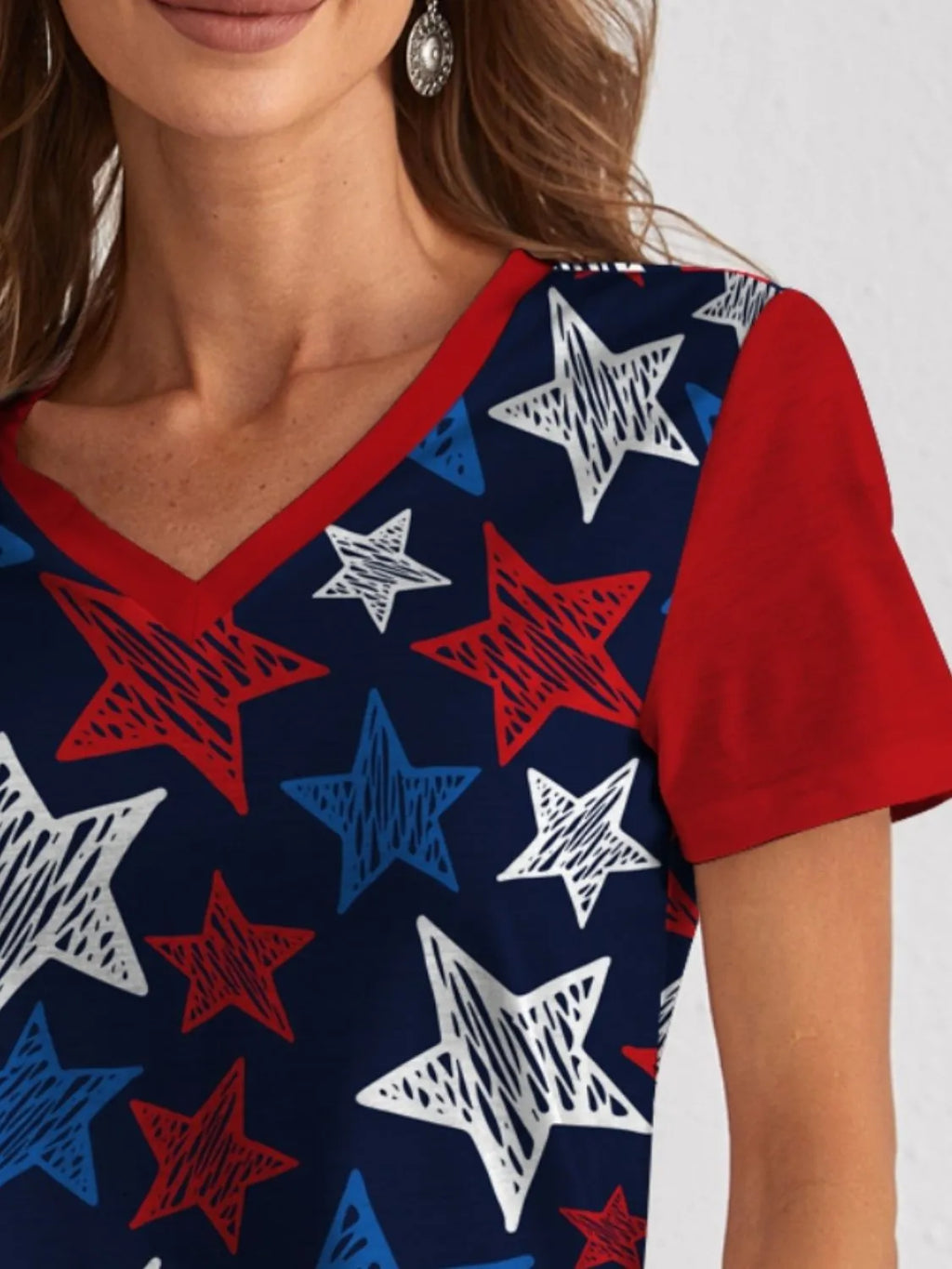 Star V-Neck Short Sleeve T-Shirt