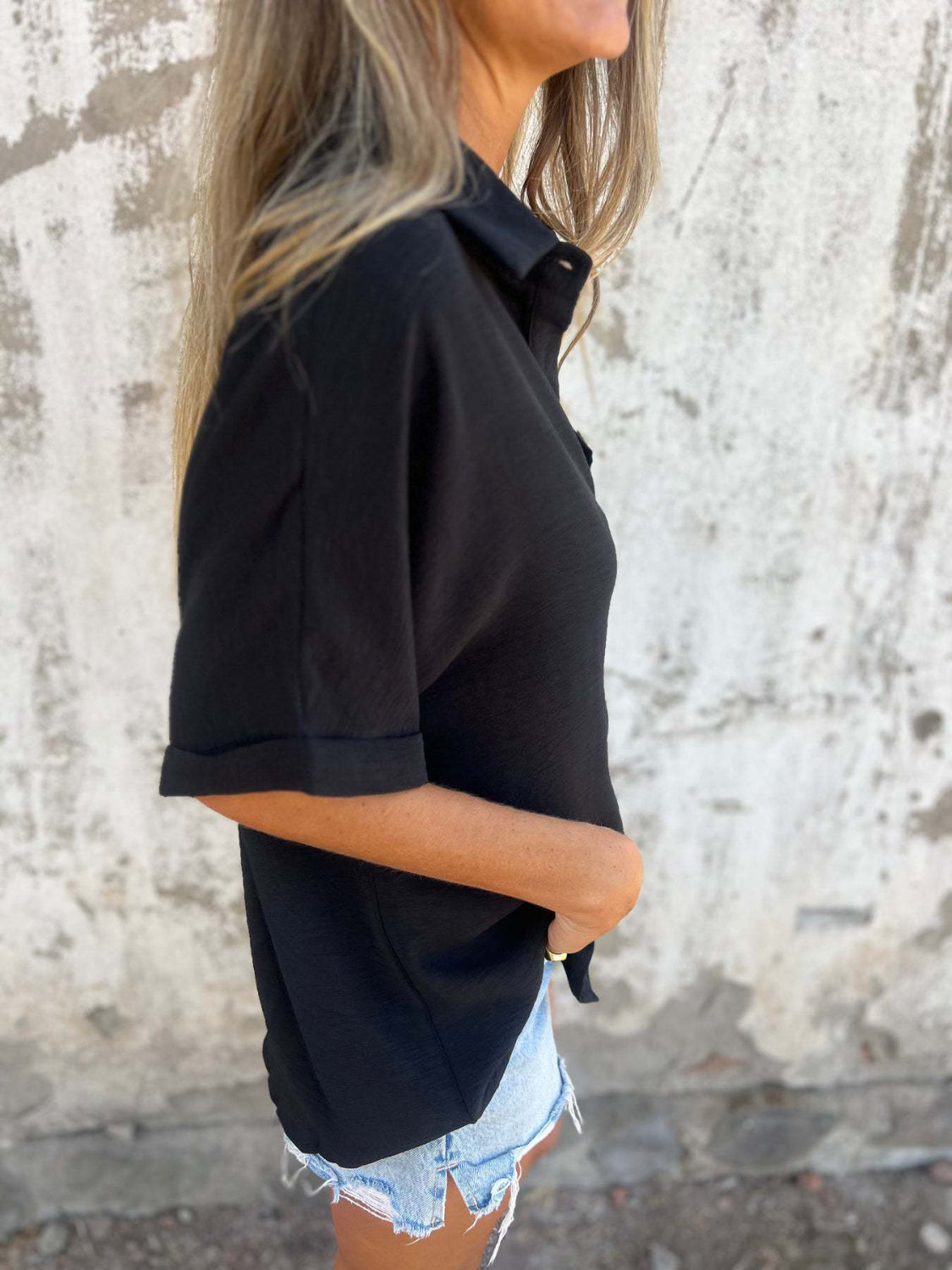 Full Size Button Down Short Sleeve Shirt Plus Size - felvior