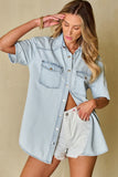 Slit Snap Down Short Sleeve Denim Top - felvior