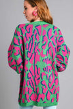 Umgee Full Size Animal Print Open Front Cardigan with Side Pockets Plus Size