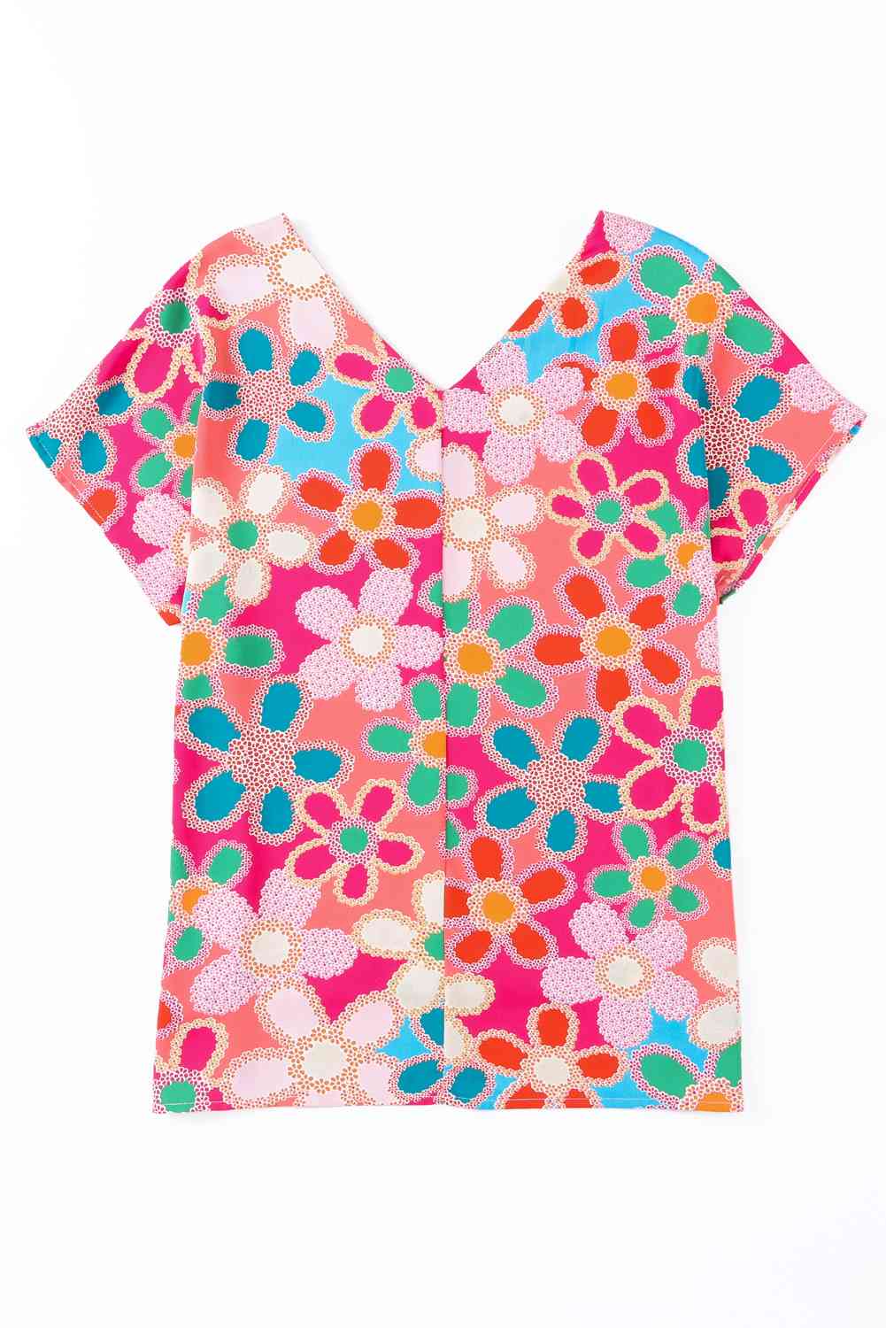 High-Low V-Neck Short Sleeve Blouse - felvior