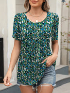 Floral Round Neck Short Sleeve Top