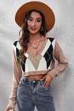 Geometric Long Sleeve Cropped Sweater - felvior