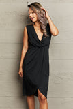 Perfee Deep V Sleeveless Tulip Hem Dress - felvior