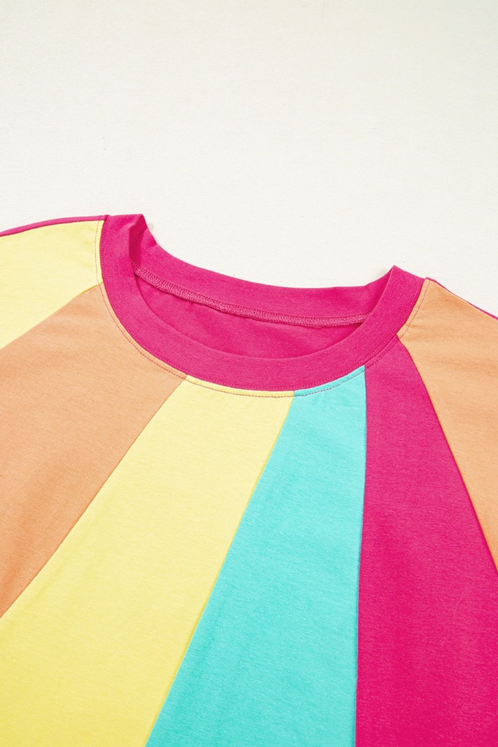 Frill Color Block Crew Neck Loose Fit T Shirt