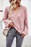 Devine Waffle-Knit V-Neck Long Sleeve Top